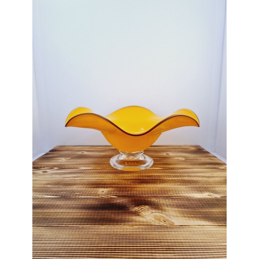 Vintage Teleflora Gift Beautiful Orange Flower / Candy‎ Glass Bowl Pedestal Base